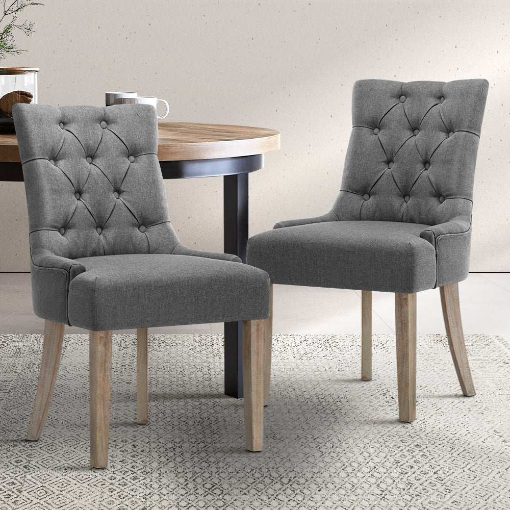 Artiss Dining Chairs Set of 2 Linen French Provincial Grey - Cosy Abode