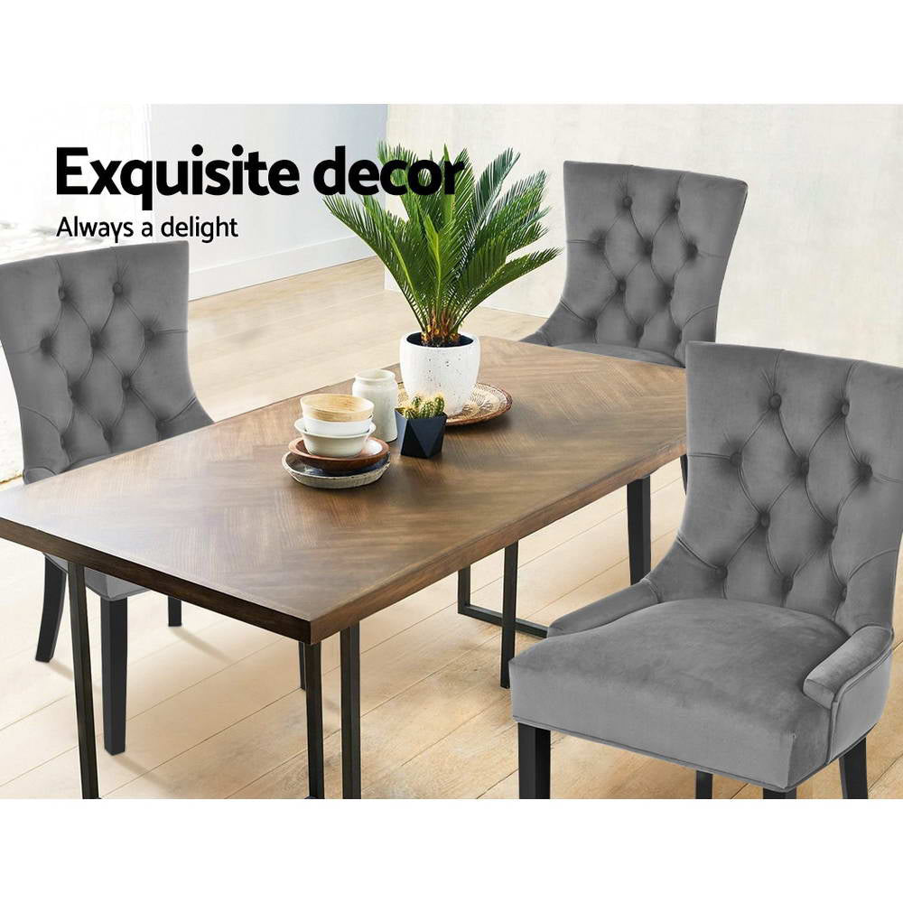Artiss Dining Chairs Set of 2 Velvet French Provincial Grey - Cosy Abode