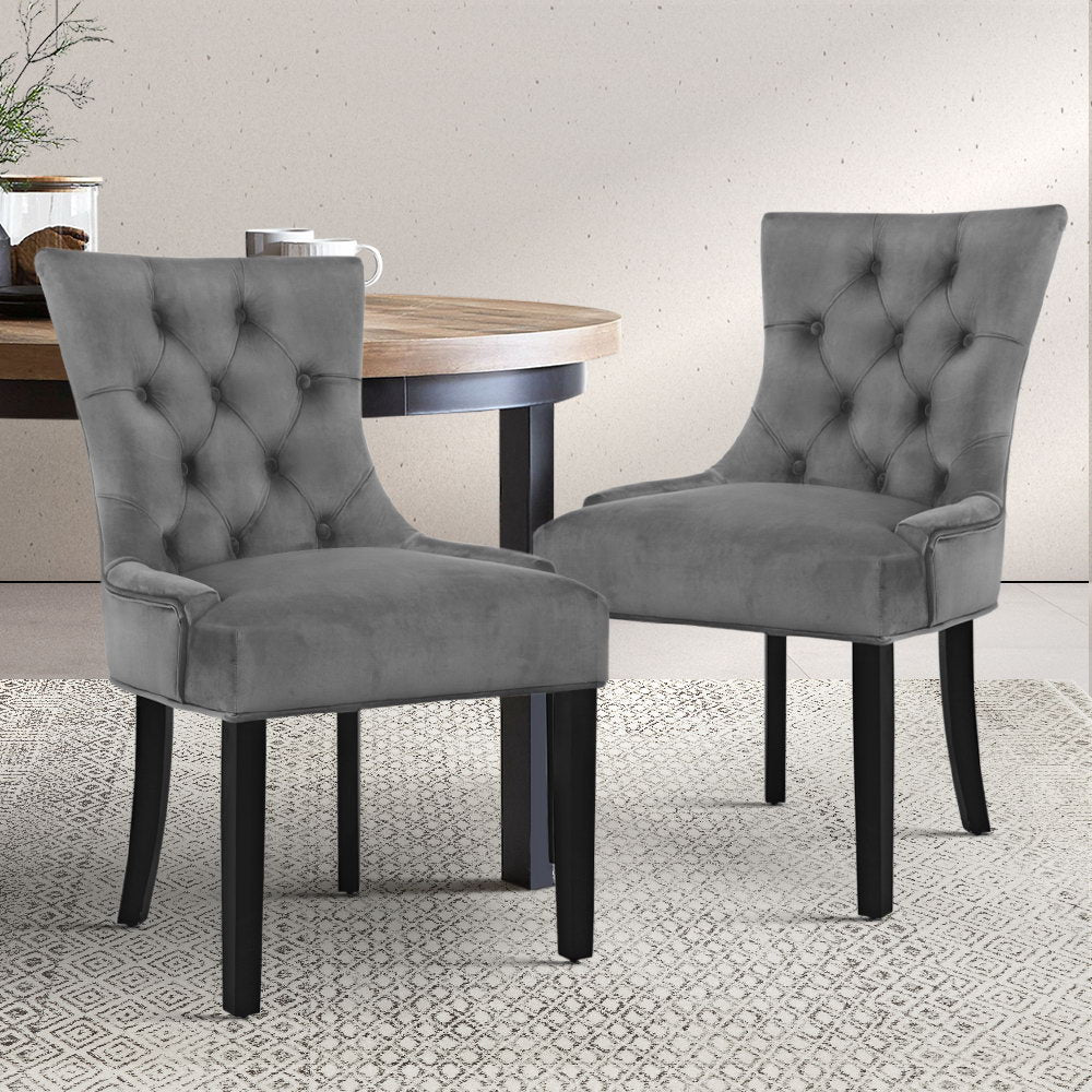 Artiss Dining Chairs Set of 2 Velvet French Provincial Grey - Cosy Abode