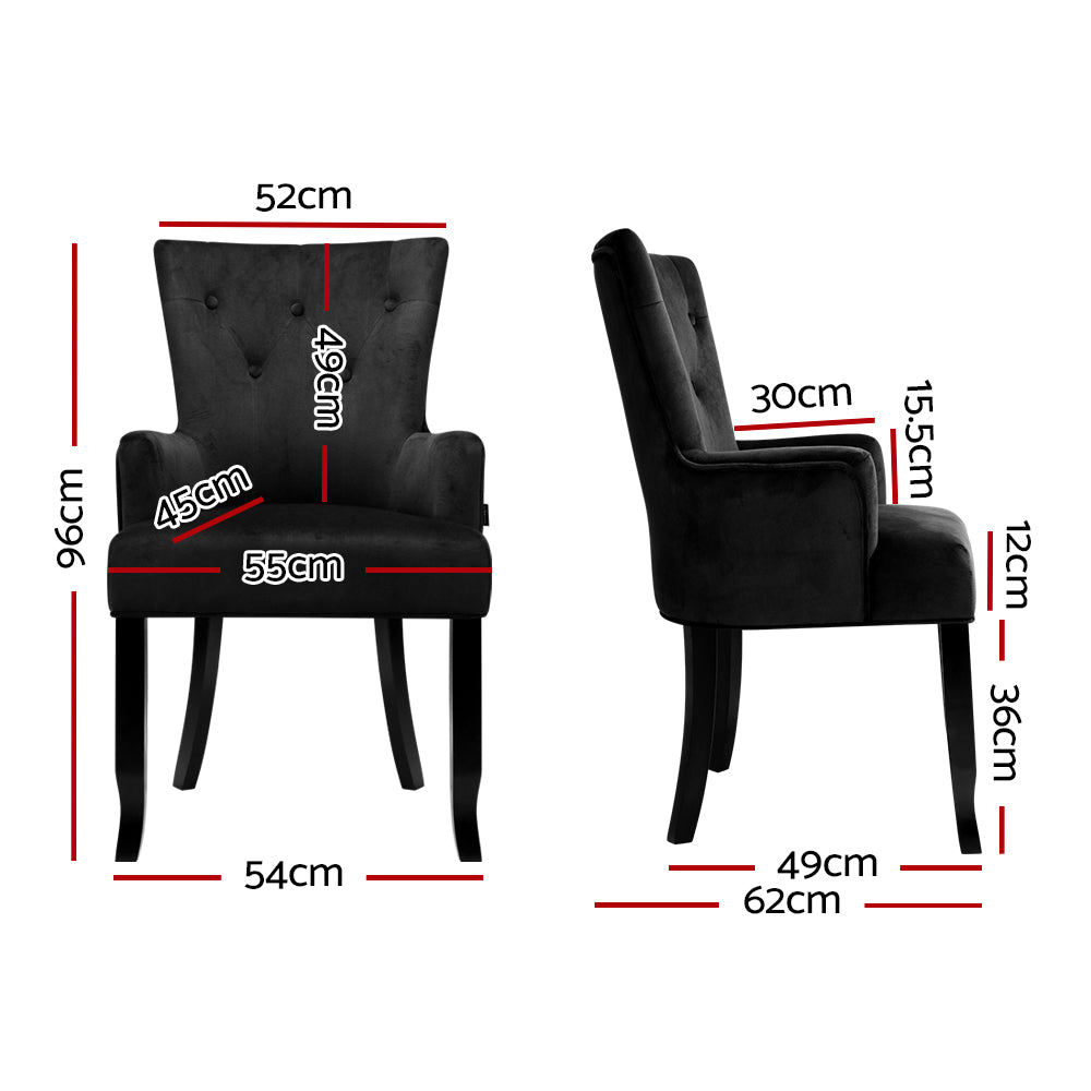 Artiss Dining Chair Velvet French Provincial Armchair Black - Cosy Abode