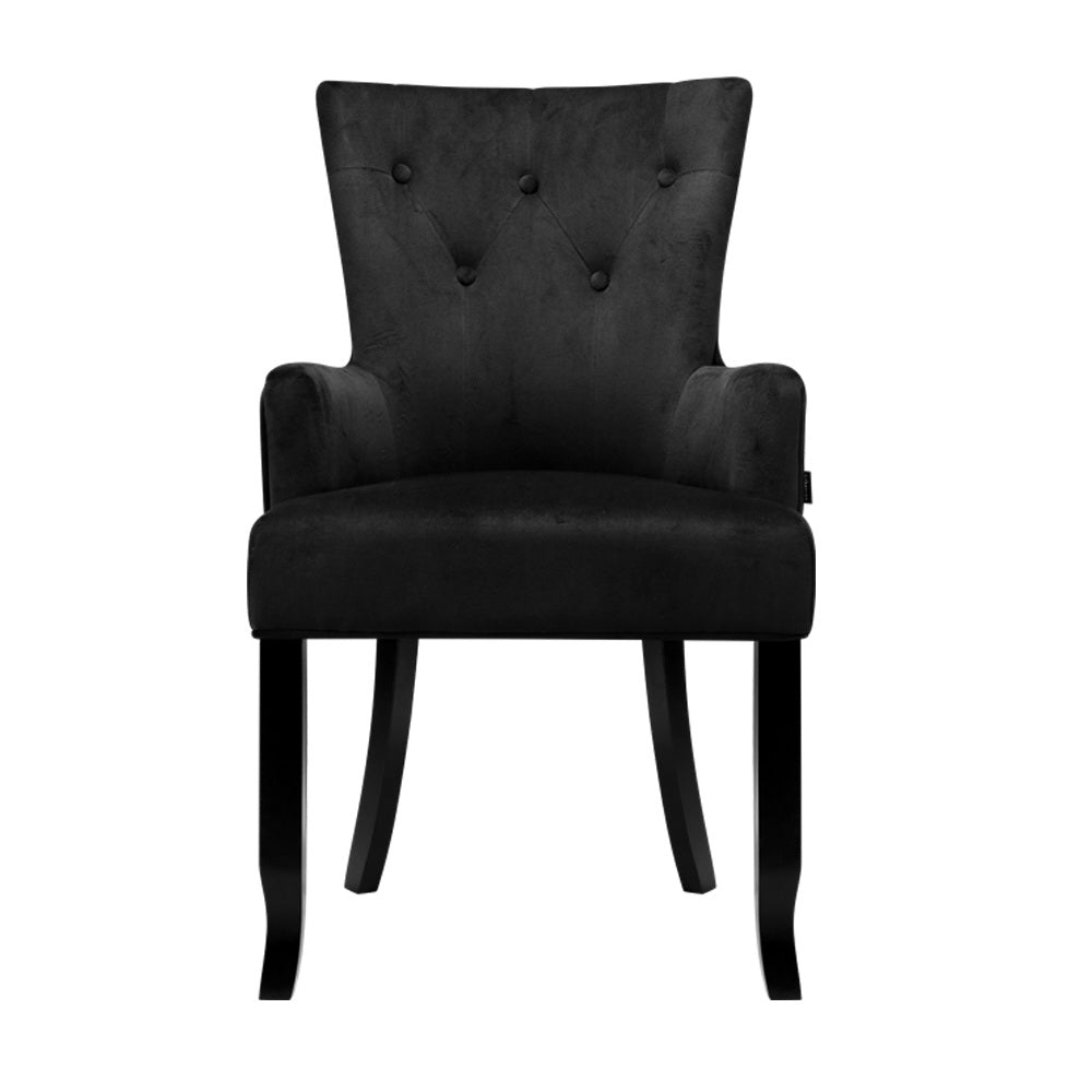 Artiss Dining Chair Velvet French Provincial Armchair Black - Cosy Abode