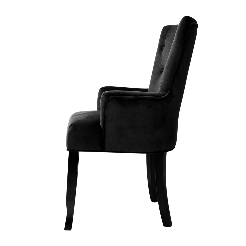 Artiss Dining Chair Velvet French Provincial Armchair Black - Cosy Abode