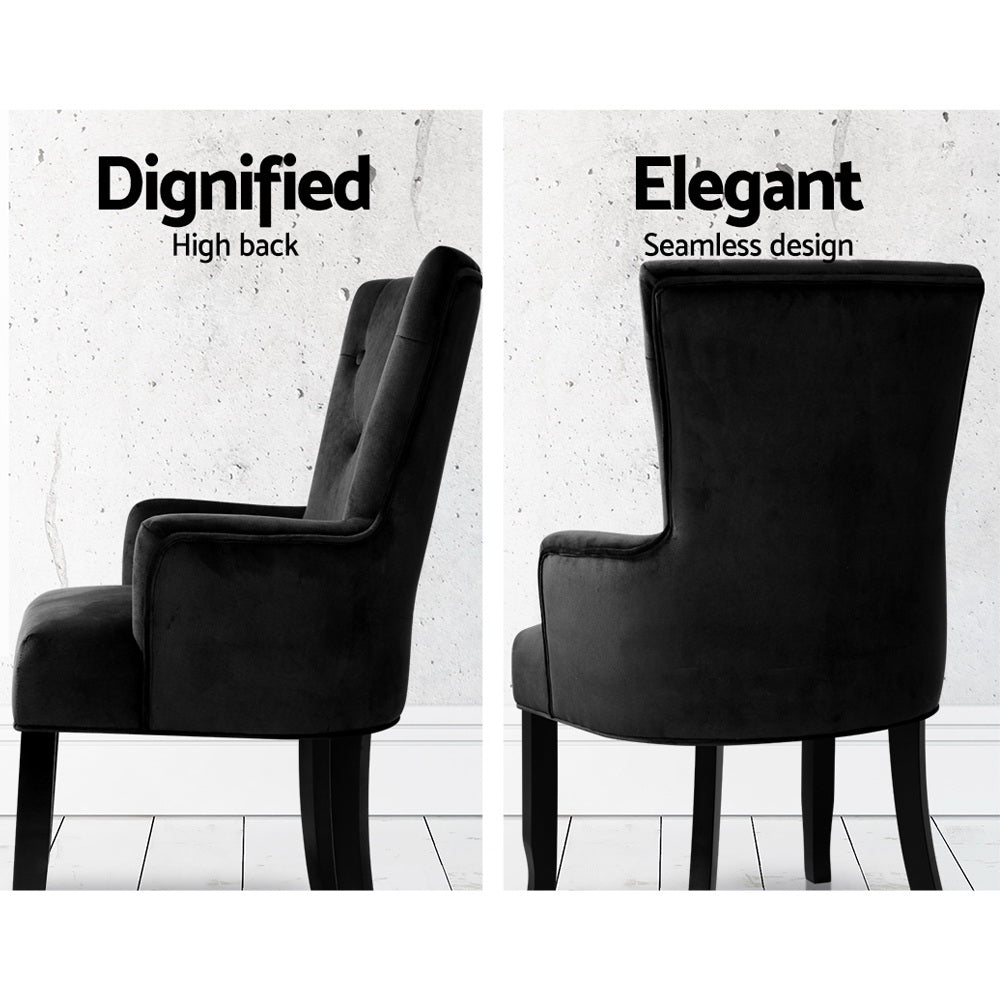 Artiss Dining Chair Velvet French Provincial Armchair Black - Cosy Abode