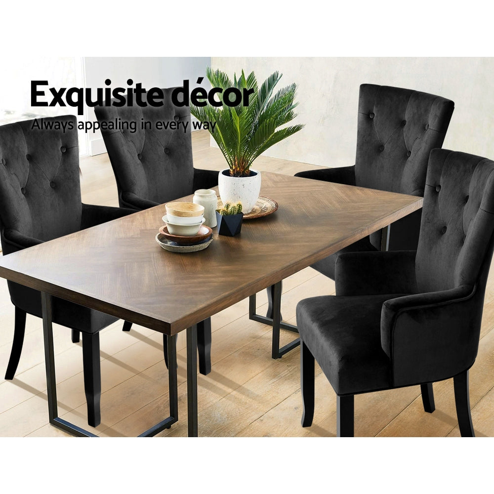 Artiss Dining Chair Velvet French Provincial Armchair Black - Cosy Abode