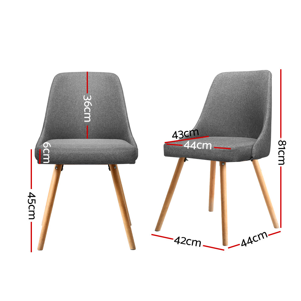 Artiss Dining Chairs Set of 2 Fabric Wooden Grey - Cosy Abode
