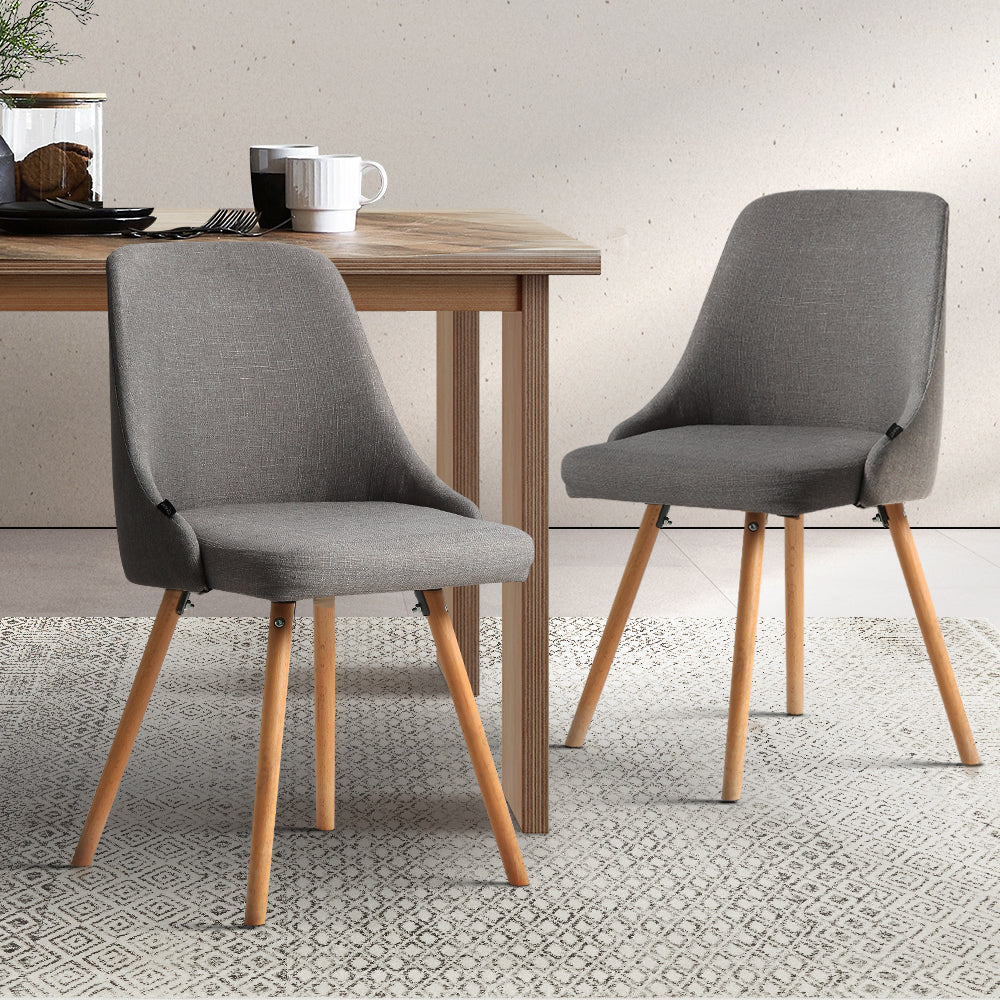 Artiss Dining Chairs Set of 2 Fabric Wooden Grey - Cosy Abode