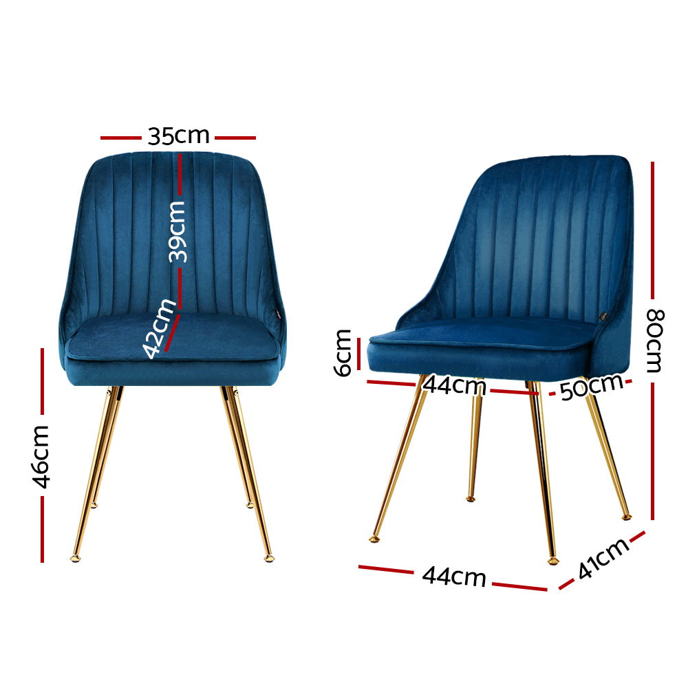 Artiss Dining Chairs Set of 2 Velvet Channel Tufted Blue - Cosy Abode