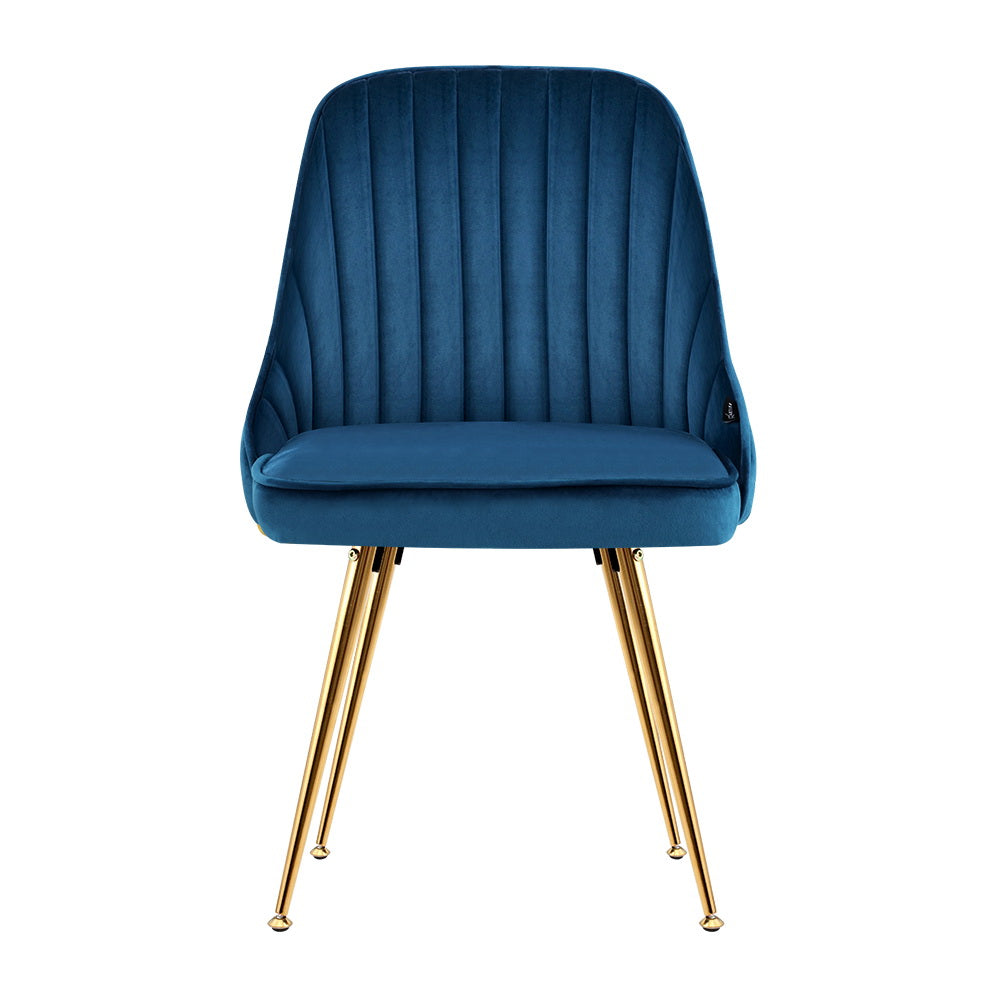 Artiss Dining Chairs Set of 2 Velvet Channel Tufted Blue - Cosy Abode