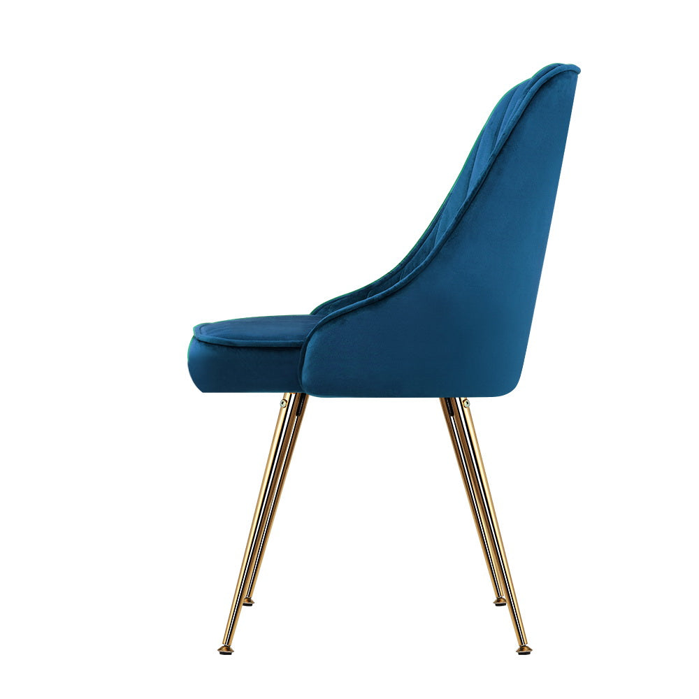 Artiss Dining Chairs Set of 2 Velvet Channel Tufted Blue - Cosy Abode