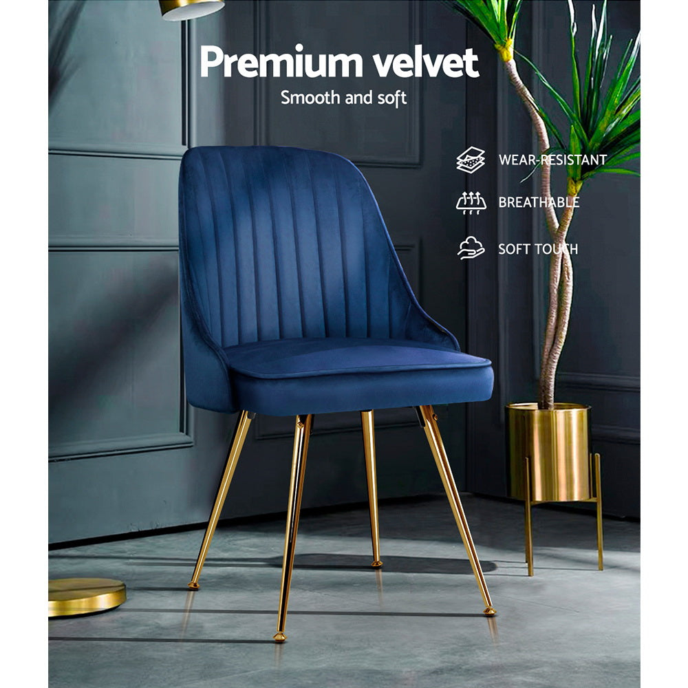 Artiss Dining Chairs Set of 2 Velvet Channel Tufted Blue - Cosy Abode