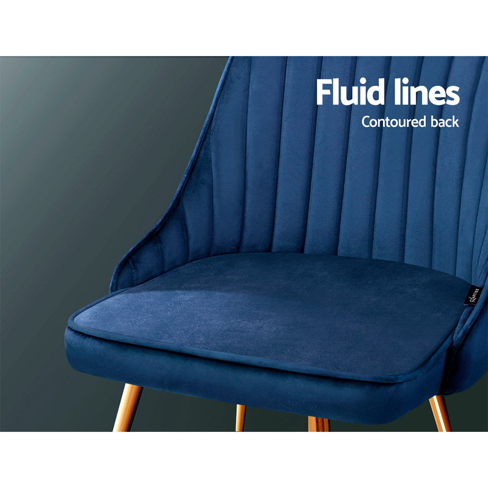 Artiss Dining Chairs Set of 2 Velvet Channel Tufted Blue - Cosy Abode