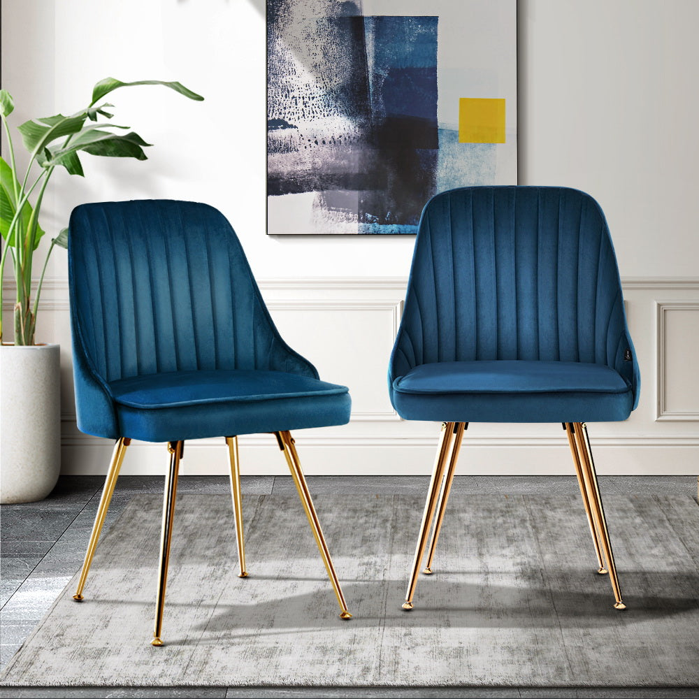 Artiss Dining Chairs Set of 2 Velvet Channel Tufted Blue - Cosy Abode