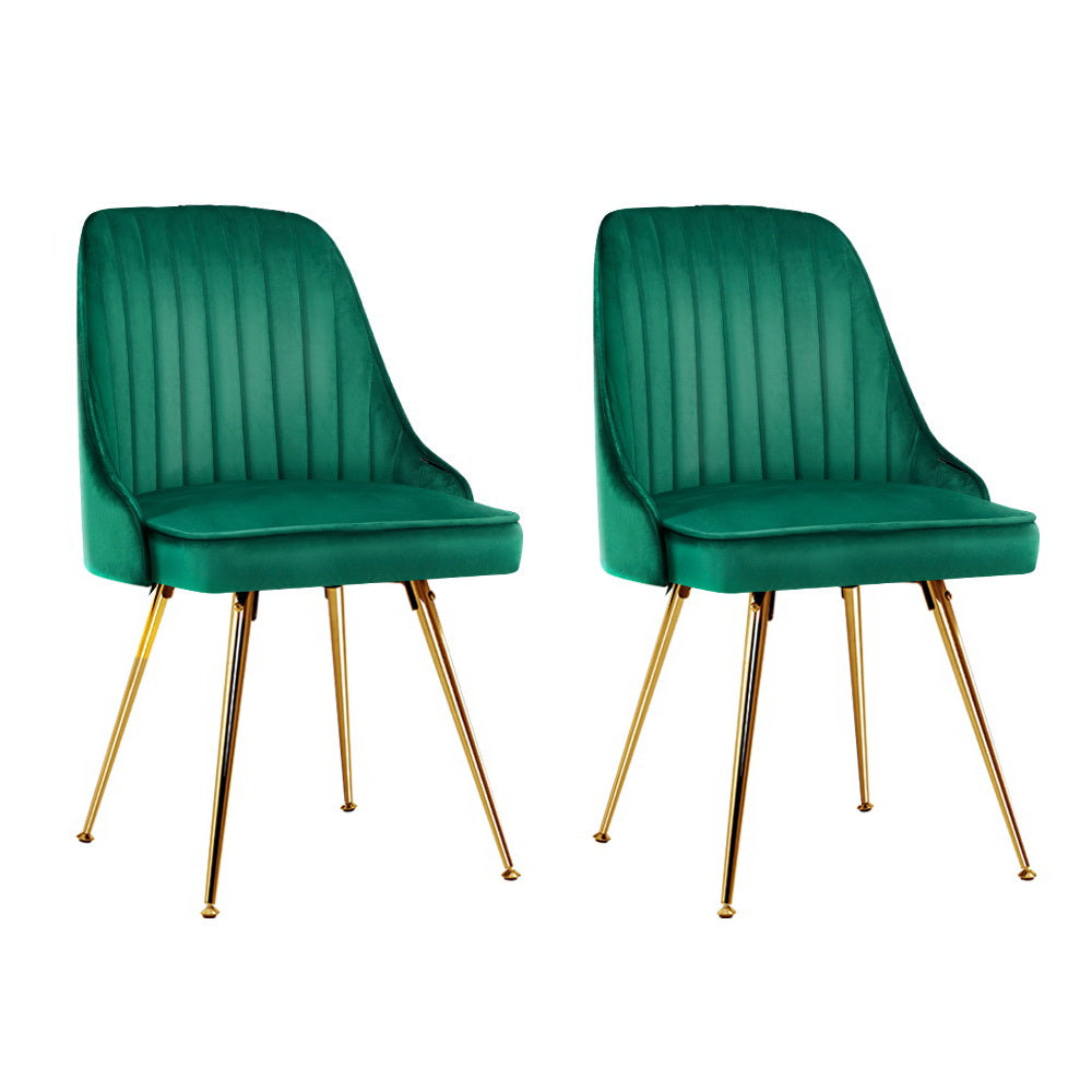 Artiss Dining Chairs Set of 2 Velvet Channel Tufted Green - Cosy Abode