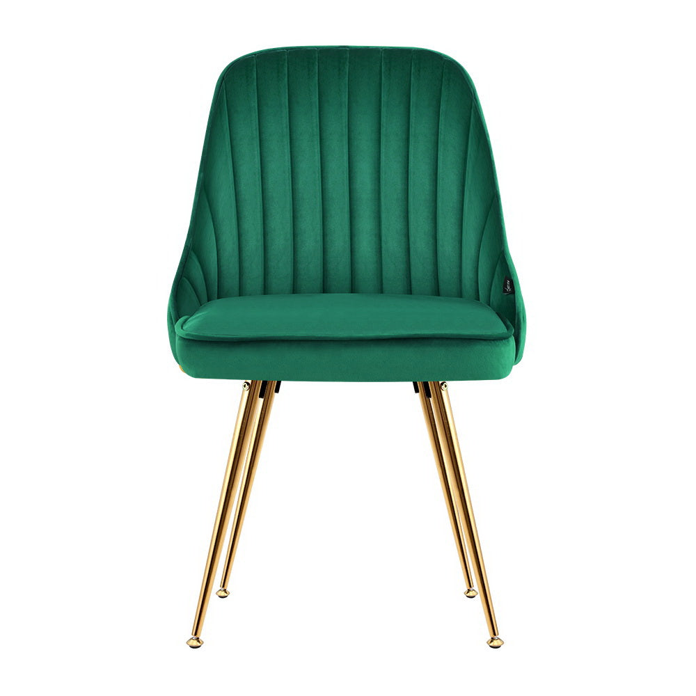Artiss Dining Chairs Set of 2 Velvet Channel Tufted Green - Cosy Abode