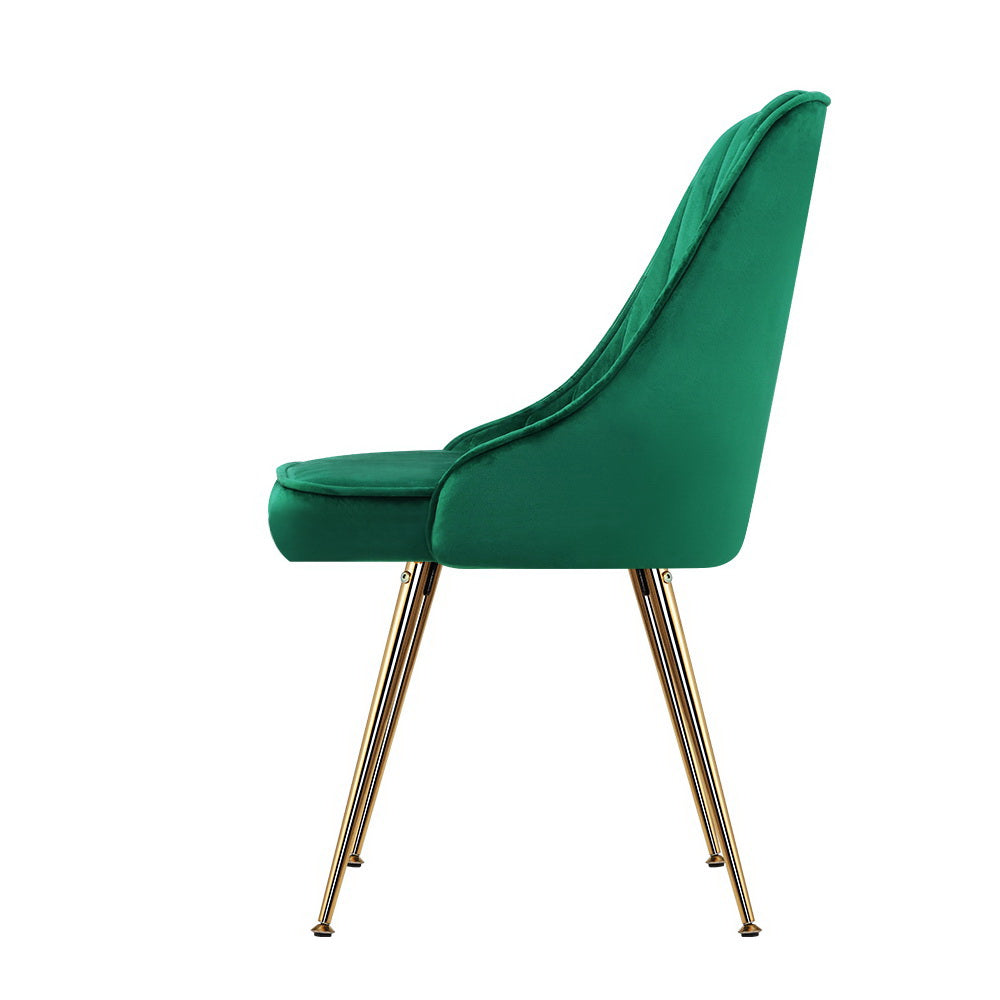 Artiss Dining Chairs Set of 2 Velvet Channel Tufted Green - Cosy Abode