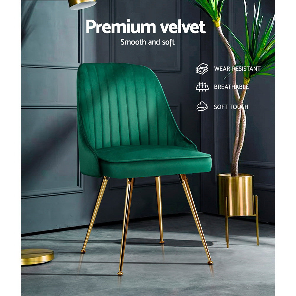 Artiss Dining Chairs Set of 2 Velvet Channel Tufted Green - Cosy Abode