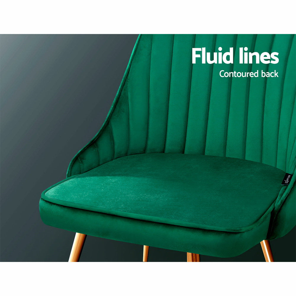 Artiss Dining Chairs Set of 2 Velvet Channel Tufted Green - Cosy Abode