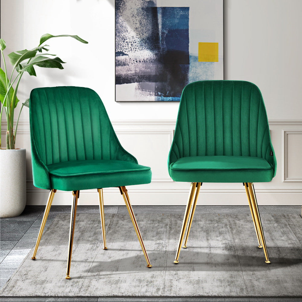 Artiss Dining Chairs Set of 2 Velvet Channel Tufted Green - Cosy Abode