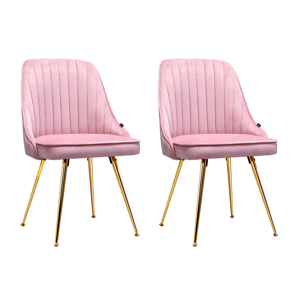 Artiss Dining Chairs Set of 2 Velvet Channel Tufted Pink - Cosy Abode