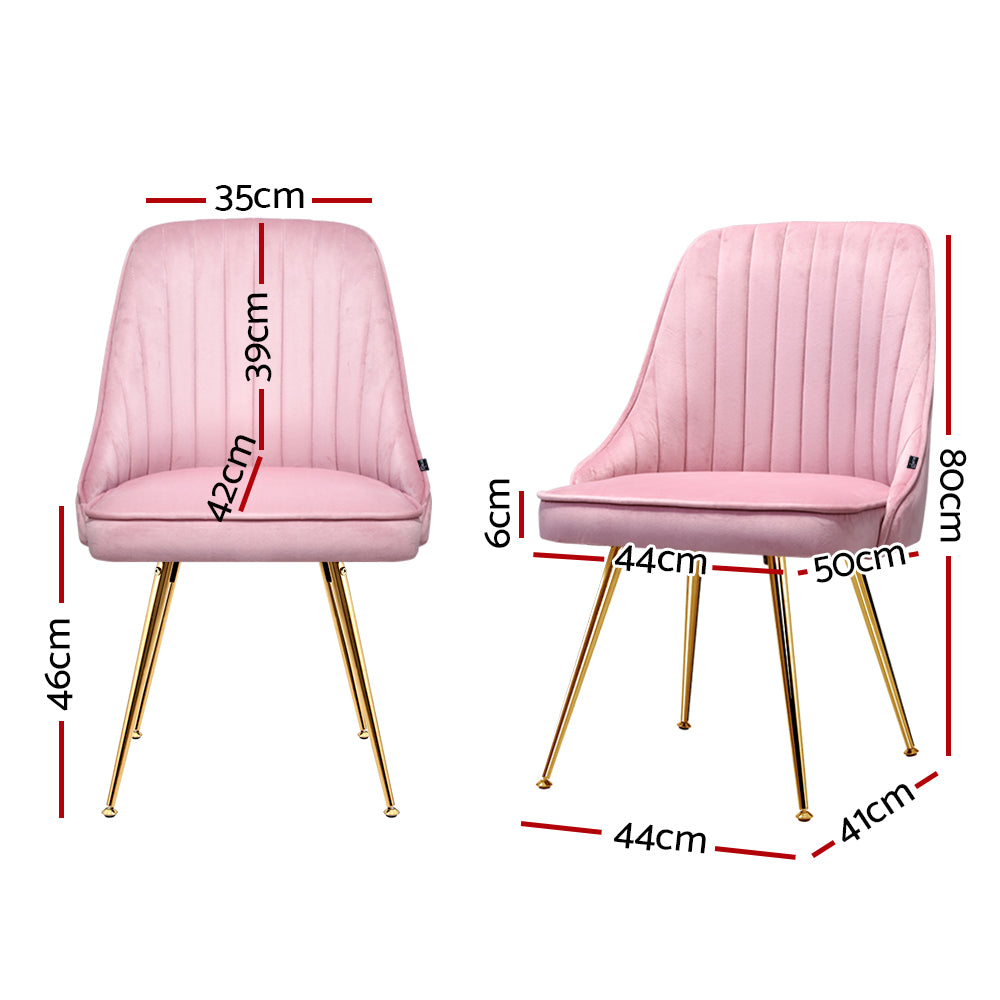 Artiss Dining Chairs Set of 2 Velvet Channel Tufted Pink - Cosy Abode