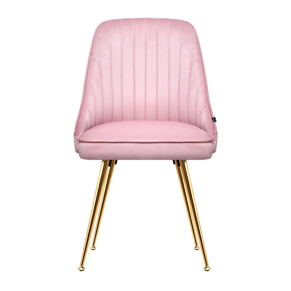 Artiss Dining Chairs Set of 2 Velvet Channel Tufted Pink - Cosy Abode