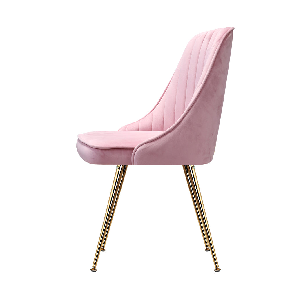 Artiss Dining Chairs Set of 2 Velvet Channel Tufted Pink - Cosy Abode