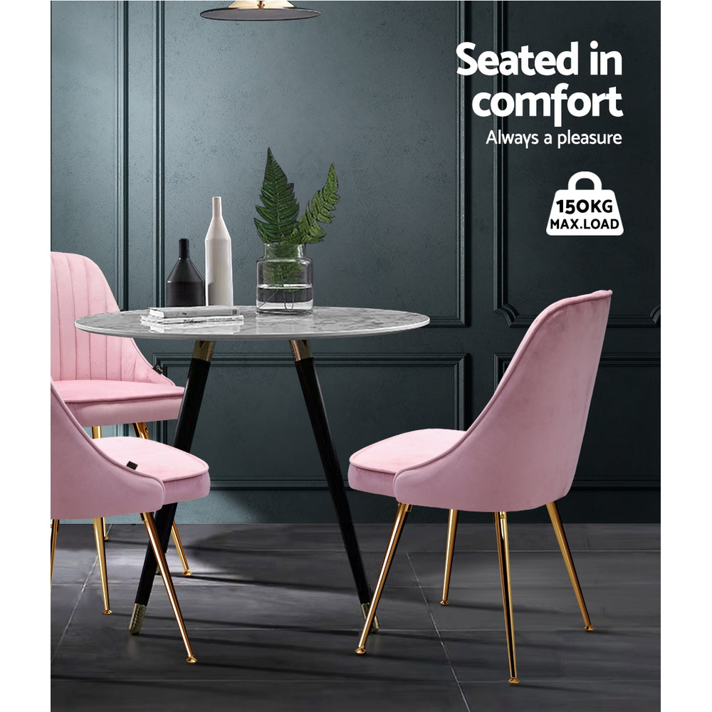 Artiss Dining Chairs Set of 2 Velvet Channel Tufted Pink - Cosy Abode