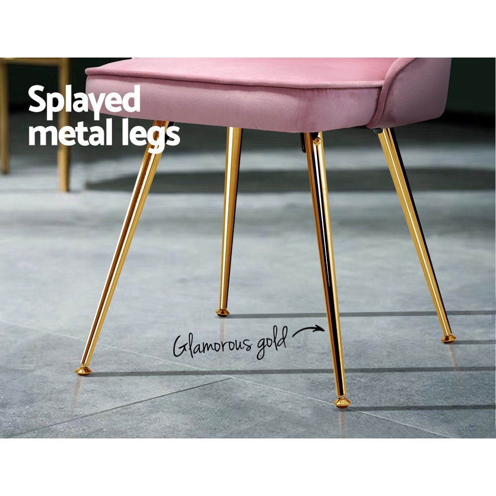 Artiss Dining Chairs Set of 2 Velvet Channel Tufted Pink - Cosy Abode