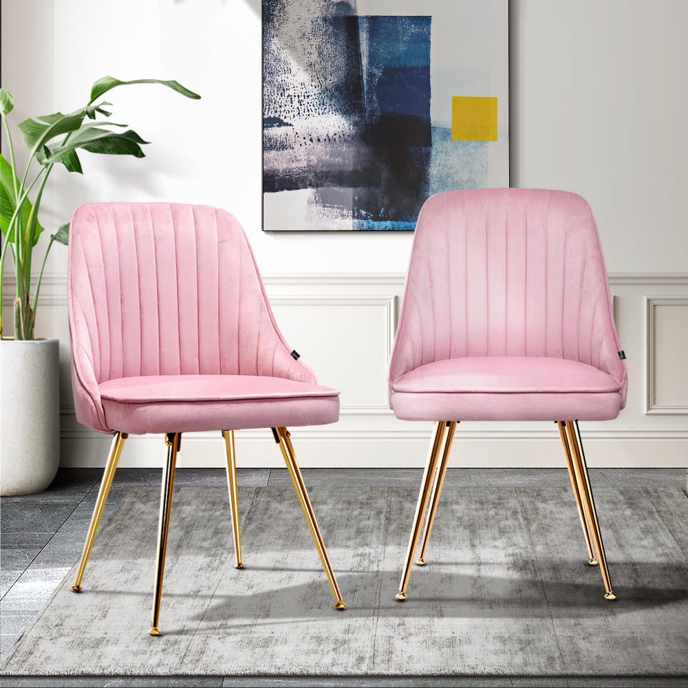 Artiss Dining Chairs Set of 2 Velvet Channel Tufted Pink - Cosy Abode