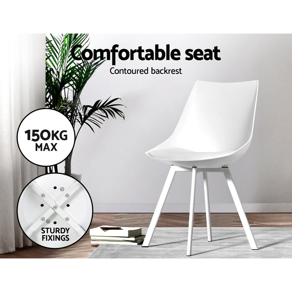 Artiss Dining Chairs Set of 2 PU Leather Plastic Metal White - Cosy Abode