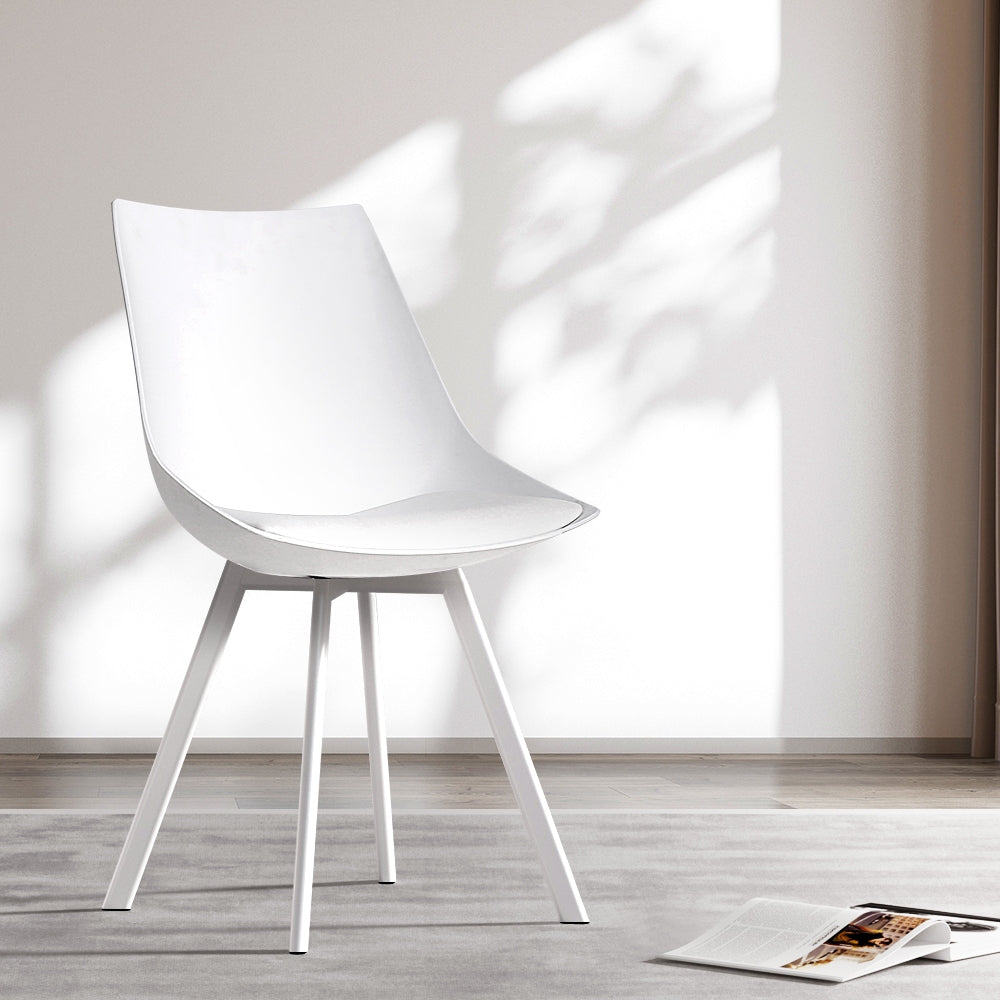 Artiss Dining Chairs Set of 2 PU Leather Plastic Metal White - Cosy Abode
