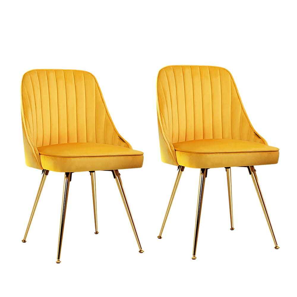 Artiss Dining Chairs Set of 2 Velvet Channel Tufted Yellow - Cosy Abode