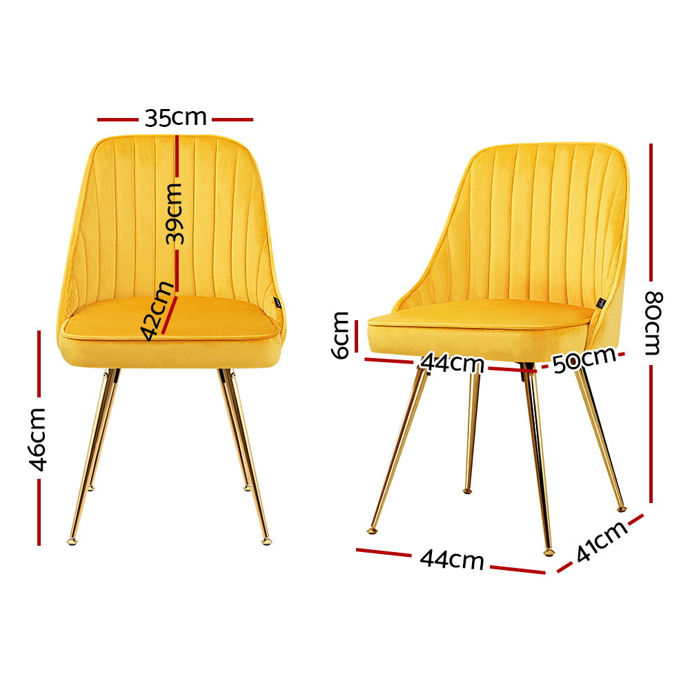 Artiss Dining Chairs Set of 2 Velvet Channel Tufted Yellow - Cosy Abode