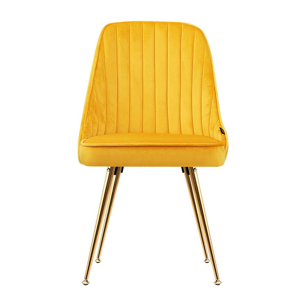 Artiss Dining Chairs Set of 2 Velvet Channel Tufted Yellow - Cosy Abode