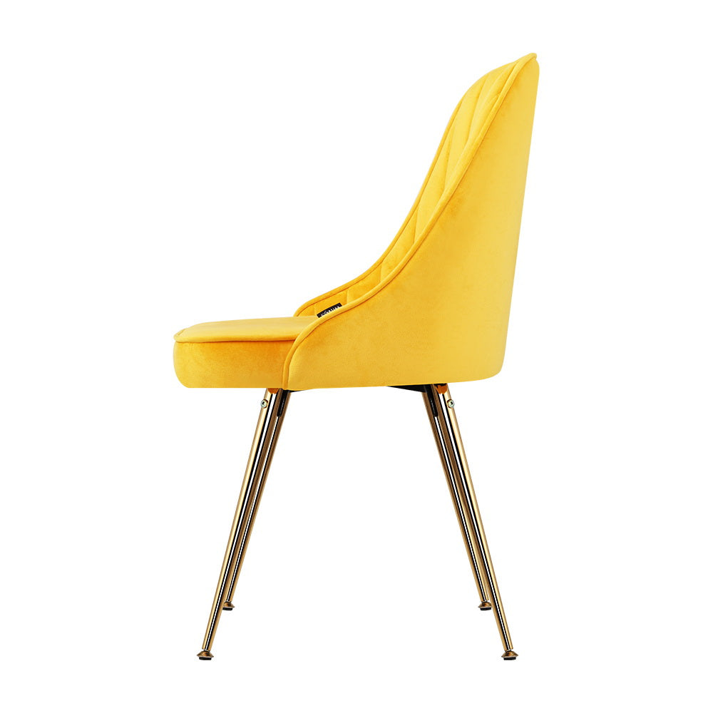 Artiss Dining Chairs Set of 2 Velvet Channel Tufted Yellow - Cosy Abode