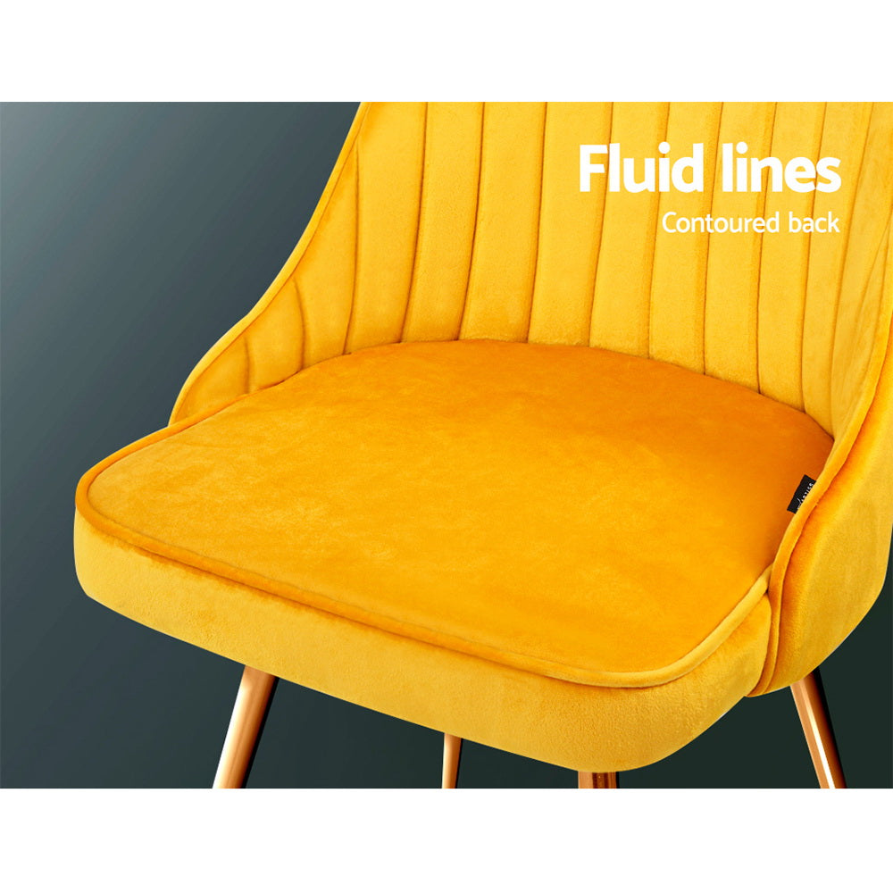 Artiss Dining Chairs Set of 2 Velvet Channel Tufted Yellow - Cosy Abode