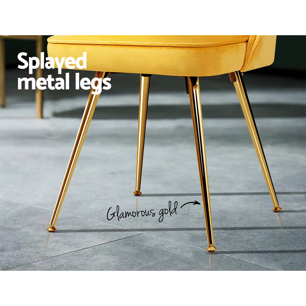 Artiss Dining Chairs Set of 2 Velvet Channel Tufted Yellow - Cosy Abode