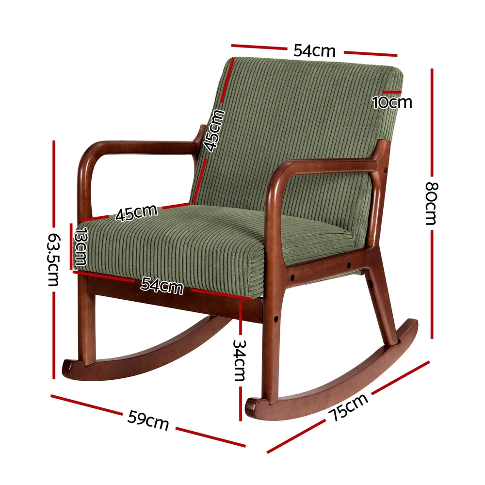 Artiss Rocking Armchair Nursery Chair Corduroy Green - Cosy Abode