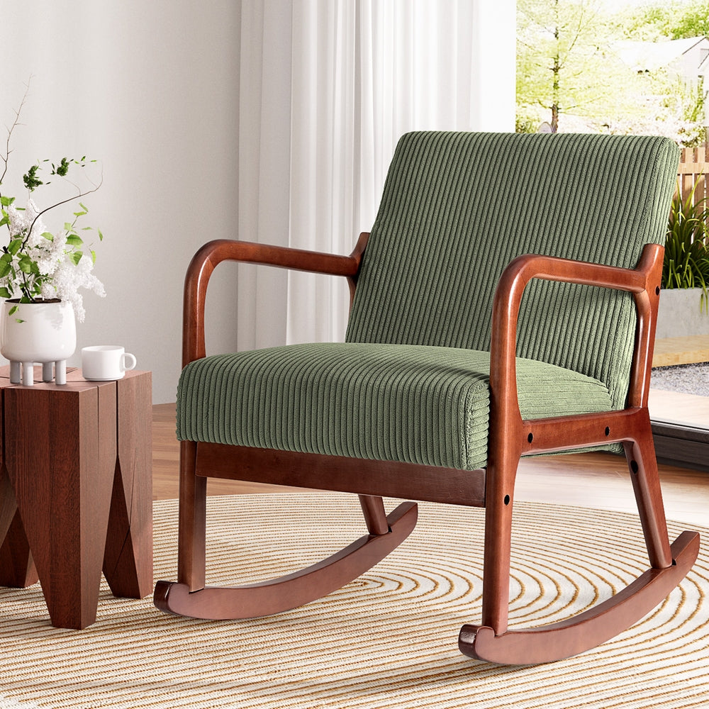 Artiss Rocking Armchair Nursery Chair Corduroy Green - Cosy Abode