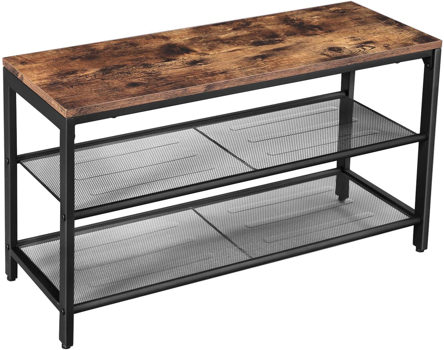Shoe Rack with 2 Mesh Shelves, Rustic Brown and Black - Cosy Abode