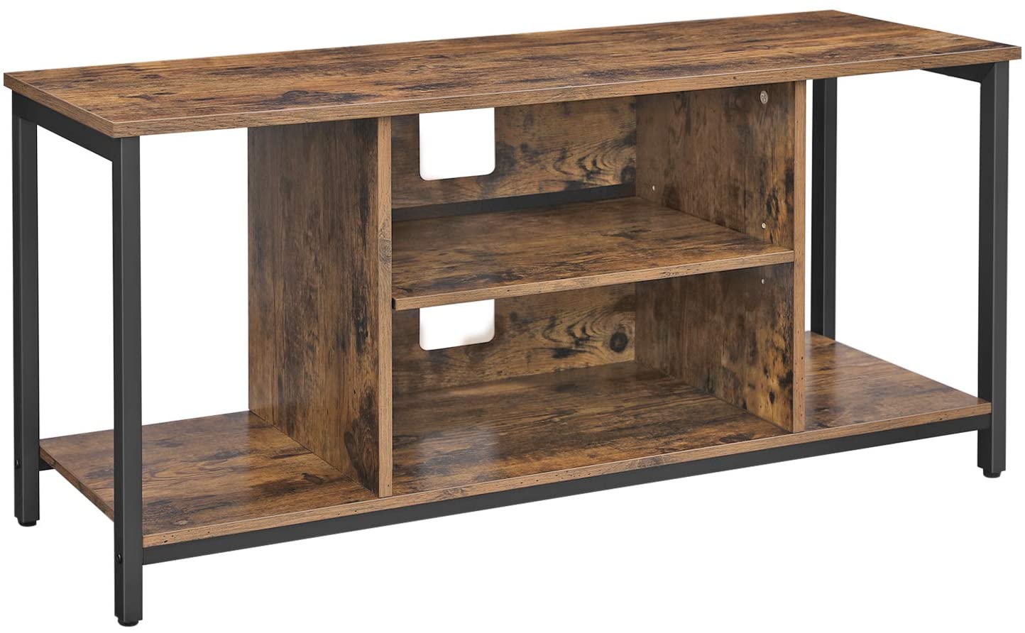 TV Console Unit with Open Storage Rustic Brown and Black Industrial - Cosy Abode