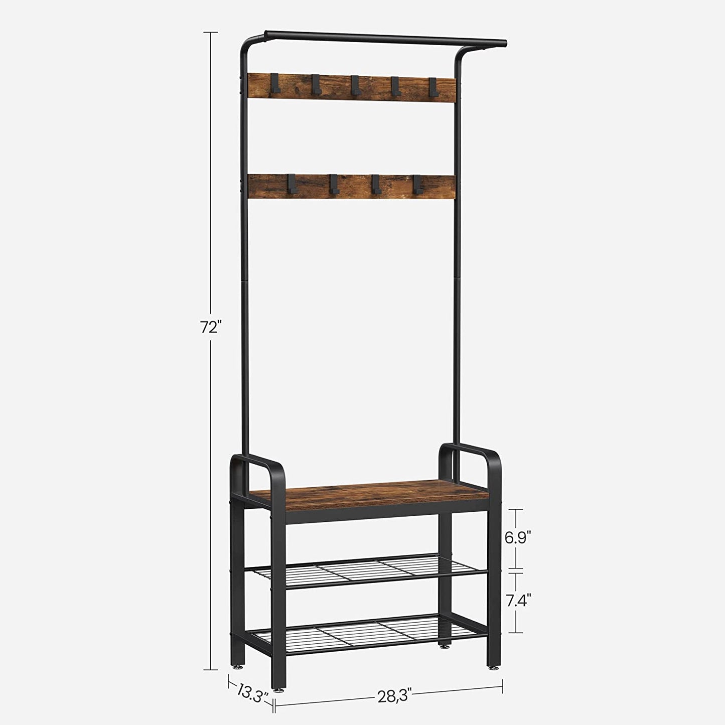 Vintage Coat Rack Shoe Bench, Wood Look Accent Furniture and Metal Frame - Cosy Abode