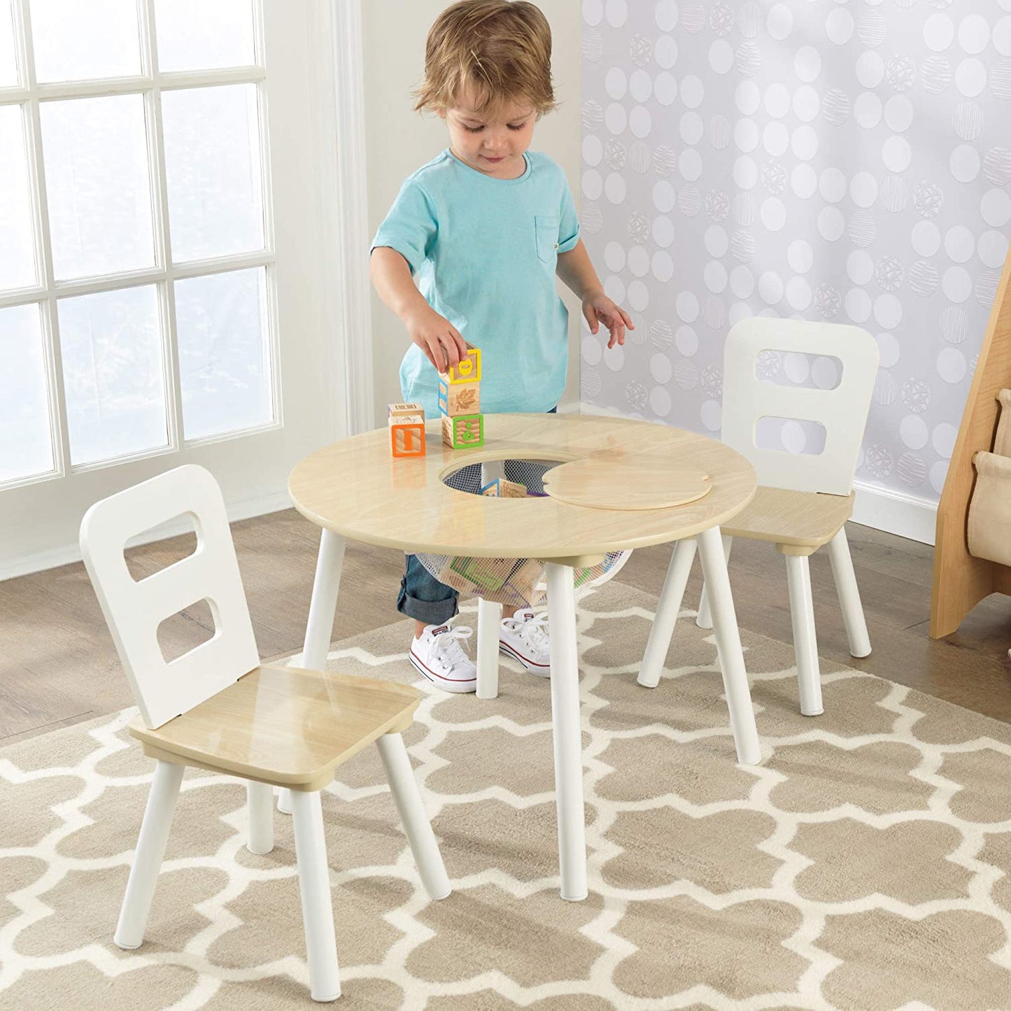 Round Table and 2 Chair Set for children (White Natural) - Cosy Abode