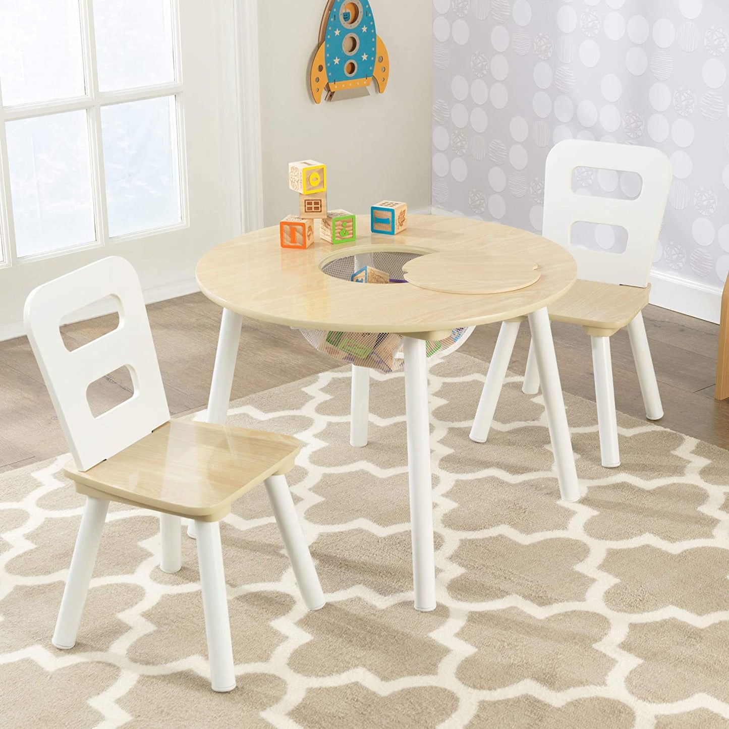 Round Table and 2 Chair Set for children (White Natural) - Cosy Abode