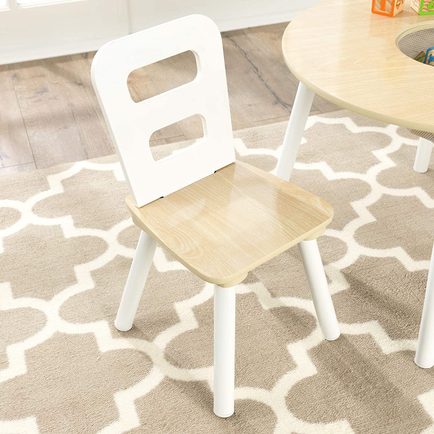 Round Table and 2 Chair Set for children (White Natural) - Cosy Abode