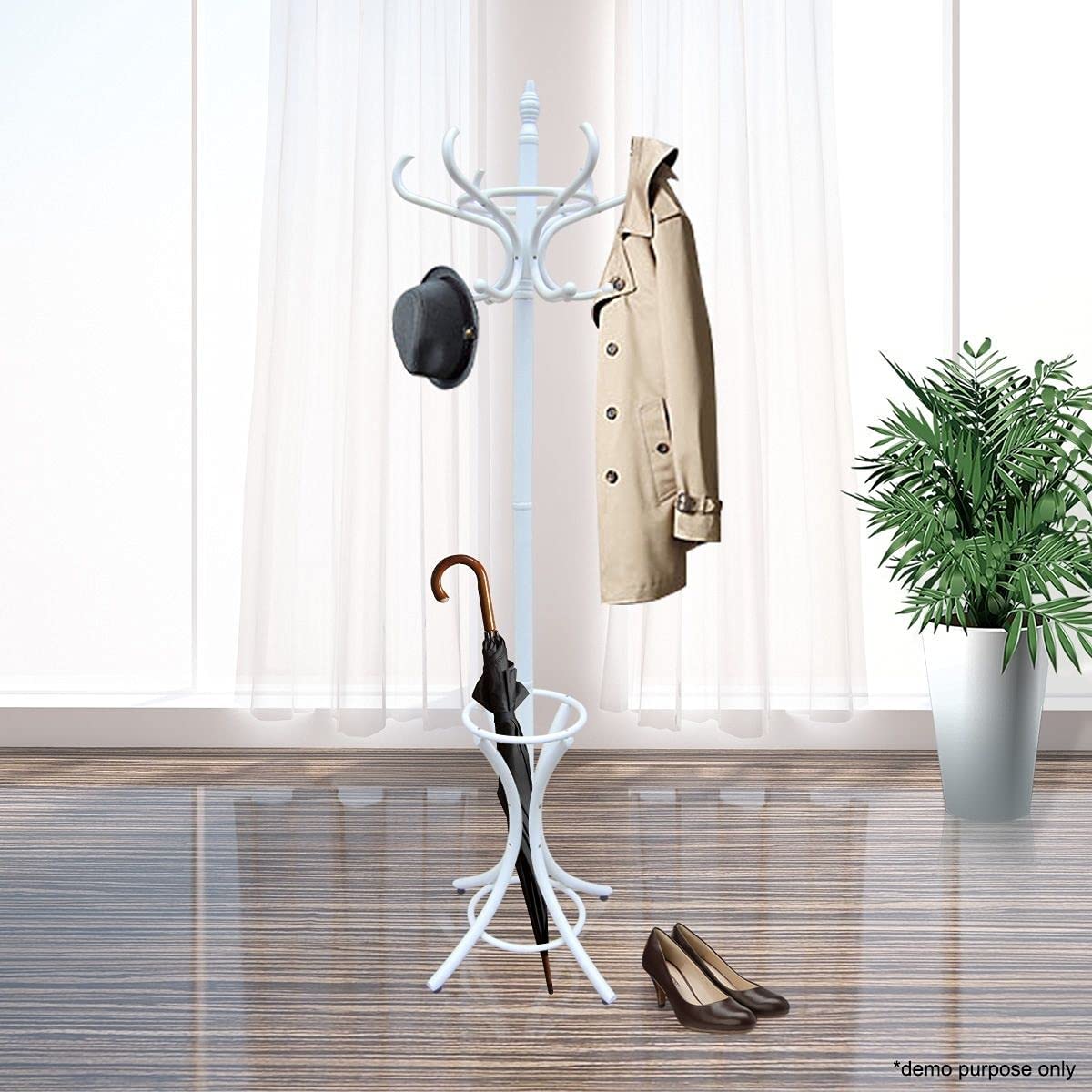 White Coat Rack with Stand Wooden Hat and 12 Hooks Hanger Walnut tree - Cosy Abode