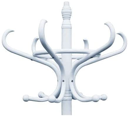 White Coat Rack with Stand Wooden Hat and 12 Hooks Hanger Walnut tree - Cosy Abode