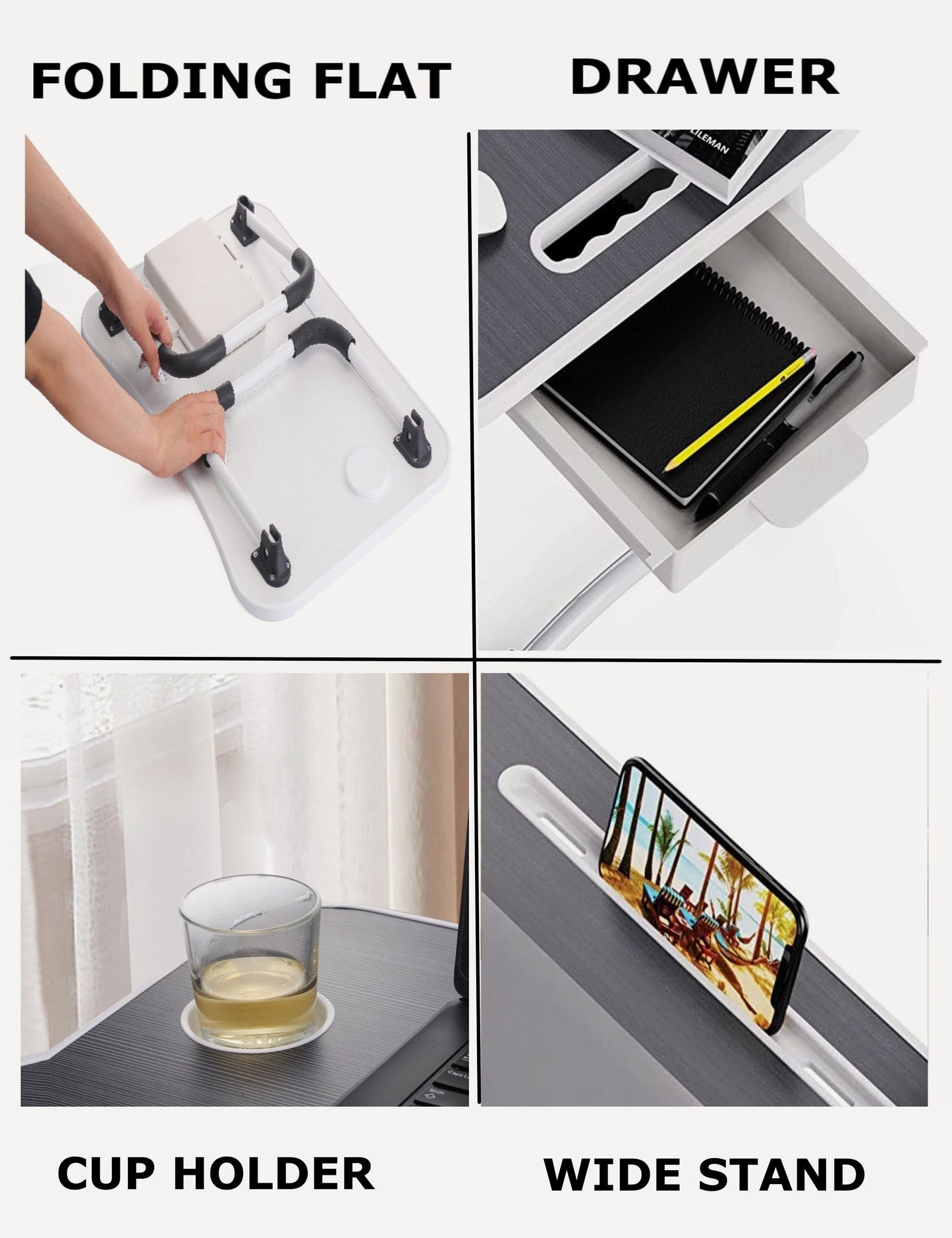 Laptop Bed Desk with Storage and foldable legs for Adults, Kids & Home Office - Cosy Abode