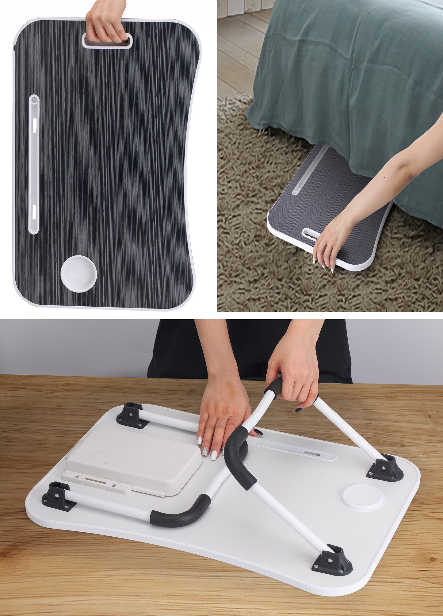Laptop Bed Desk with Storage and foldable legs for Adults, Kids & Home Office - Cosy Abode