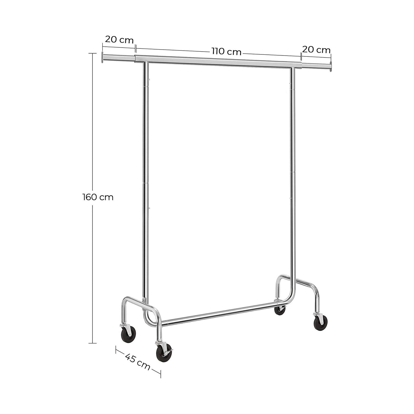 Clothes Rack Wheels Chrome Extendable, 136 kg load - Cosy Abode